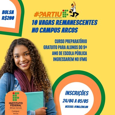 IFMG Campus Arcos oferece 10 vagas remanescentes para curso preparatório com bolsa de R$200
