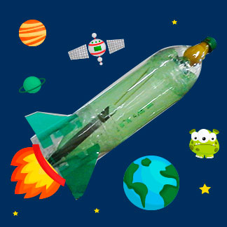 Ilustração - Foguete de PET passeando pelo espaço