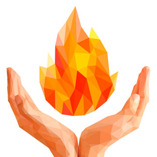 Imagem simbólica de mãos segurando fogo olímpico 