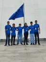 Da esquerda para direita, Mateus Resende, aluno de uma escola pública de Entre Rios de Minas; Gustavo Eduardo, do Campus Conselheiro Lafaiete; Frederico Taveira, do Campus Ouro Preto; Maria Eduarda, do Campus Ouro Preto; Miguel Gomes, do Campus Itabirito; e o professor da Ufop, Wenderson Ferreira.