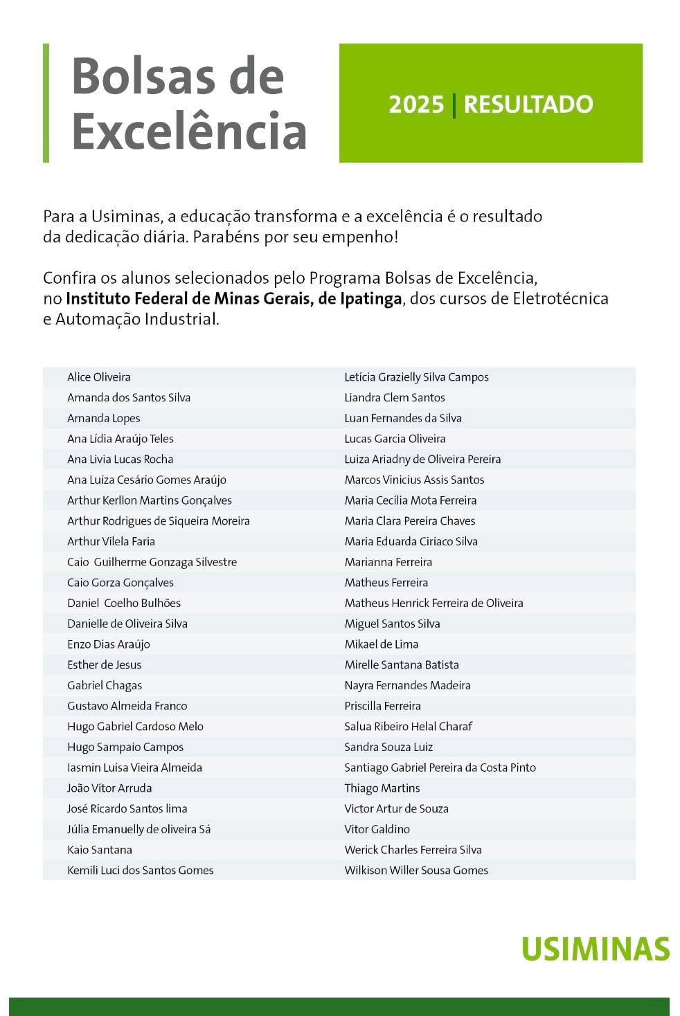 Bolsas de Excelência - Alunos premiados